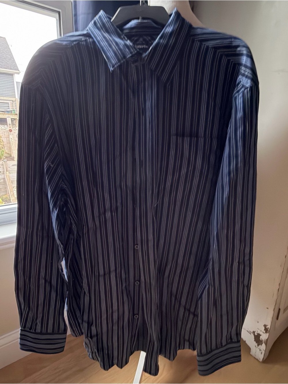 Big & Tall XLT Claiborne Navy and White Vertical Stripe Dress Shirt